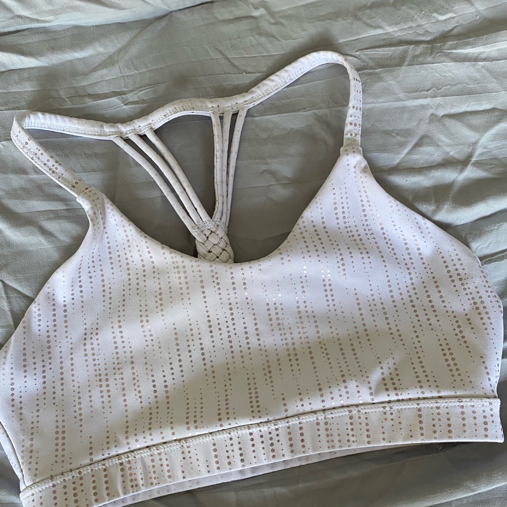 Glyder White & Light Gold Dotted Strappy Sports Bra